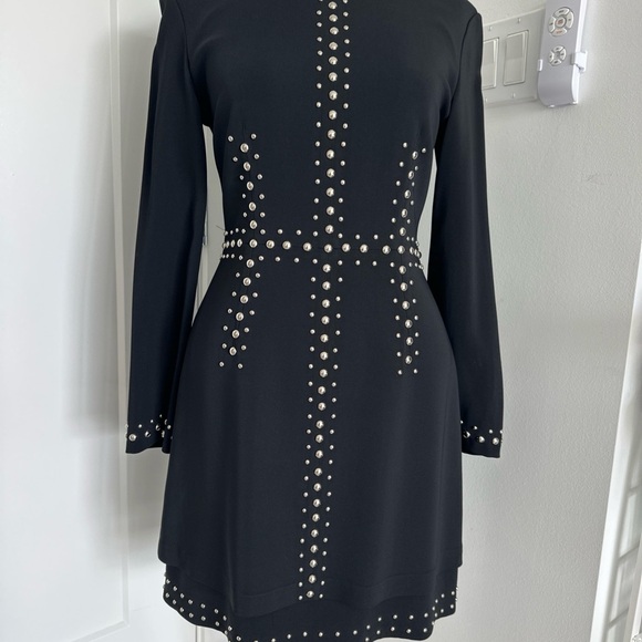 A.L.C. Madison Black Studded Long Sleeve Mini Sheath Dress Women's Size 4 - Picture 2 of 14